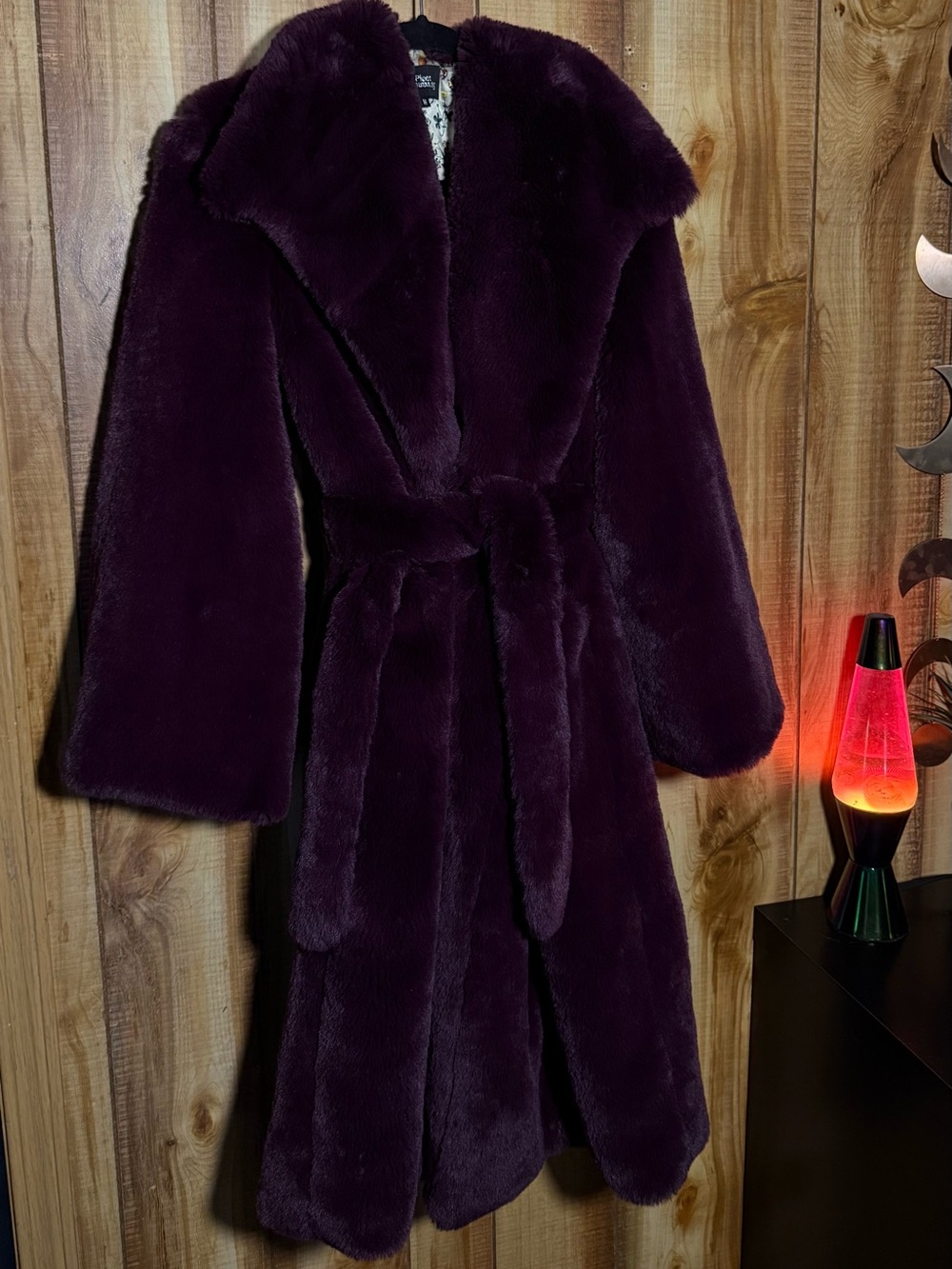 Anthropologie Plush Faux Fur Coat in Deep Plum - Picture 12 of 13
